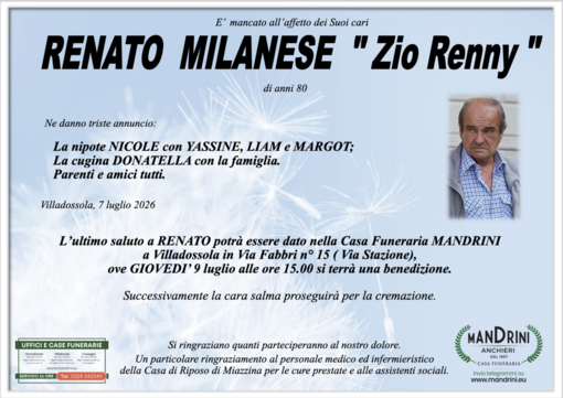 Renato Milanese "Zio Renny" di anni 80