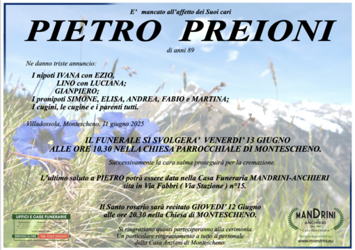 Pietro Preioni di anni 89