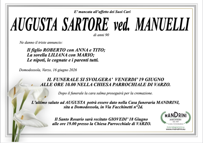 Augusta Sartore ved. Manuelli di anni 90