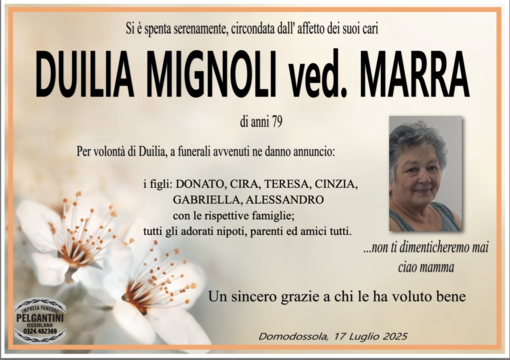 Duilia Mignoli ved. Marra di anni 79
