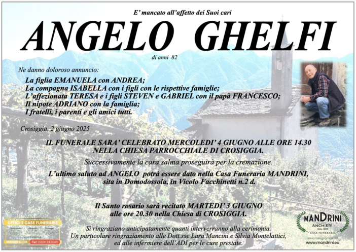 Angelo Ghelfi di anni 82