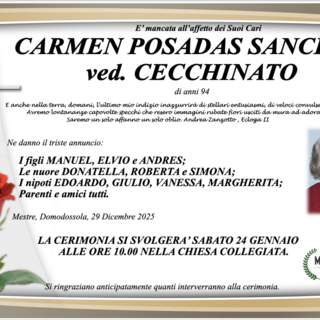 Carmen Posadas Sanchez ved. Cecchinato di anni 94