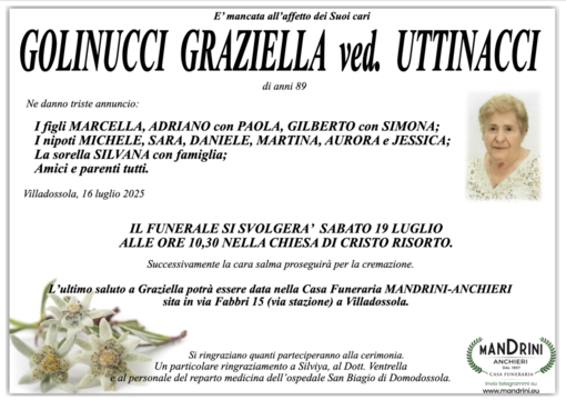 Golinucci Graziella ved. Uttinacci di anni 89