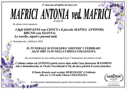 Mafrici Antonia ved. Mafrici di anni 81