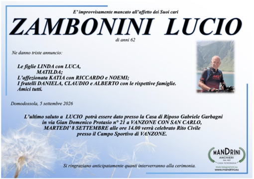 Zambonini Lucio di anni 62 Zambonini Lucio di anni 62