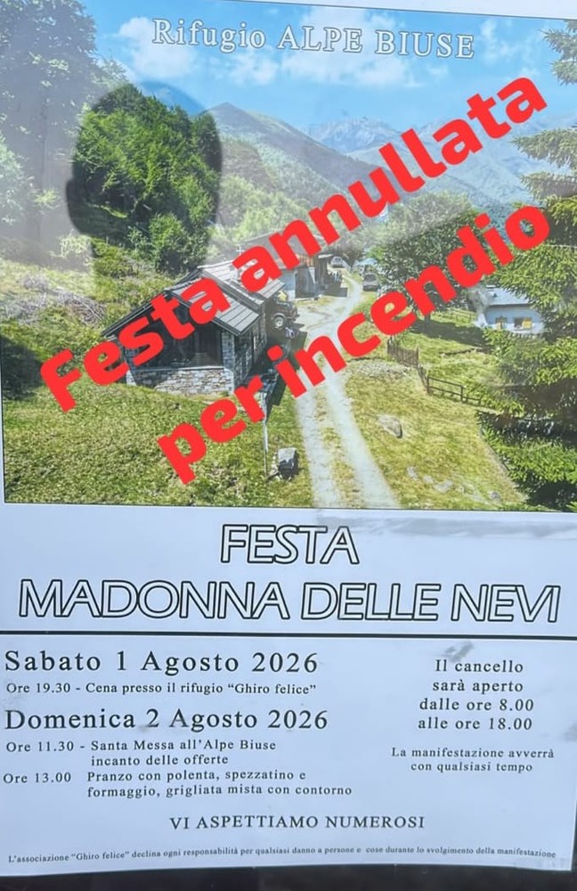 L'incendio ferma anche la Festa della Madonna delle Nevi in Valle Cannobina