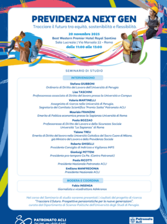 Patronato Acli, 20 novembre evento ‘Previdenza Next Gen’